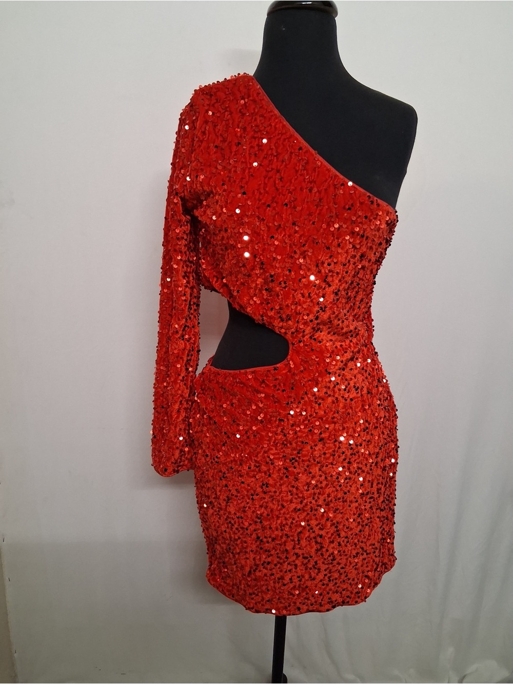 Red Sequin One-Shoulder Cutout Party Dress size L